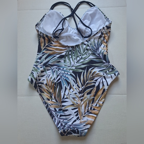 NWOT Hurley Womens One Piece Palm Print Swimsuit Criss Cross Straps Size L - Picture 7 of 10